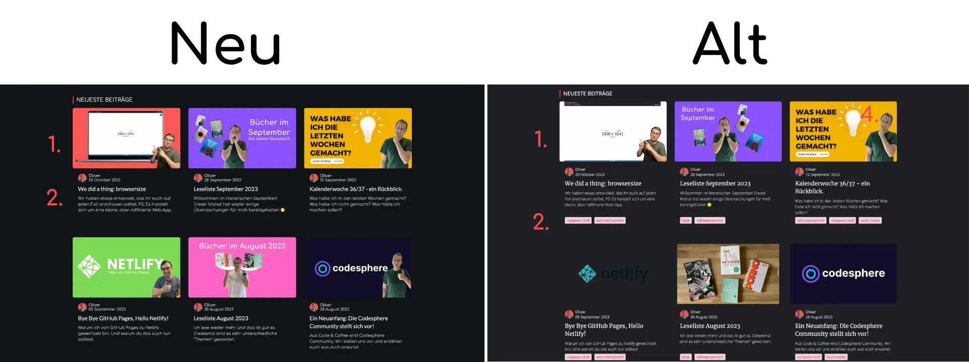 Ein vergleich vom alten zum neuen design der blog teil