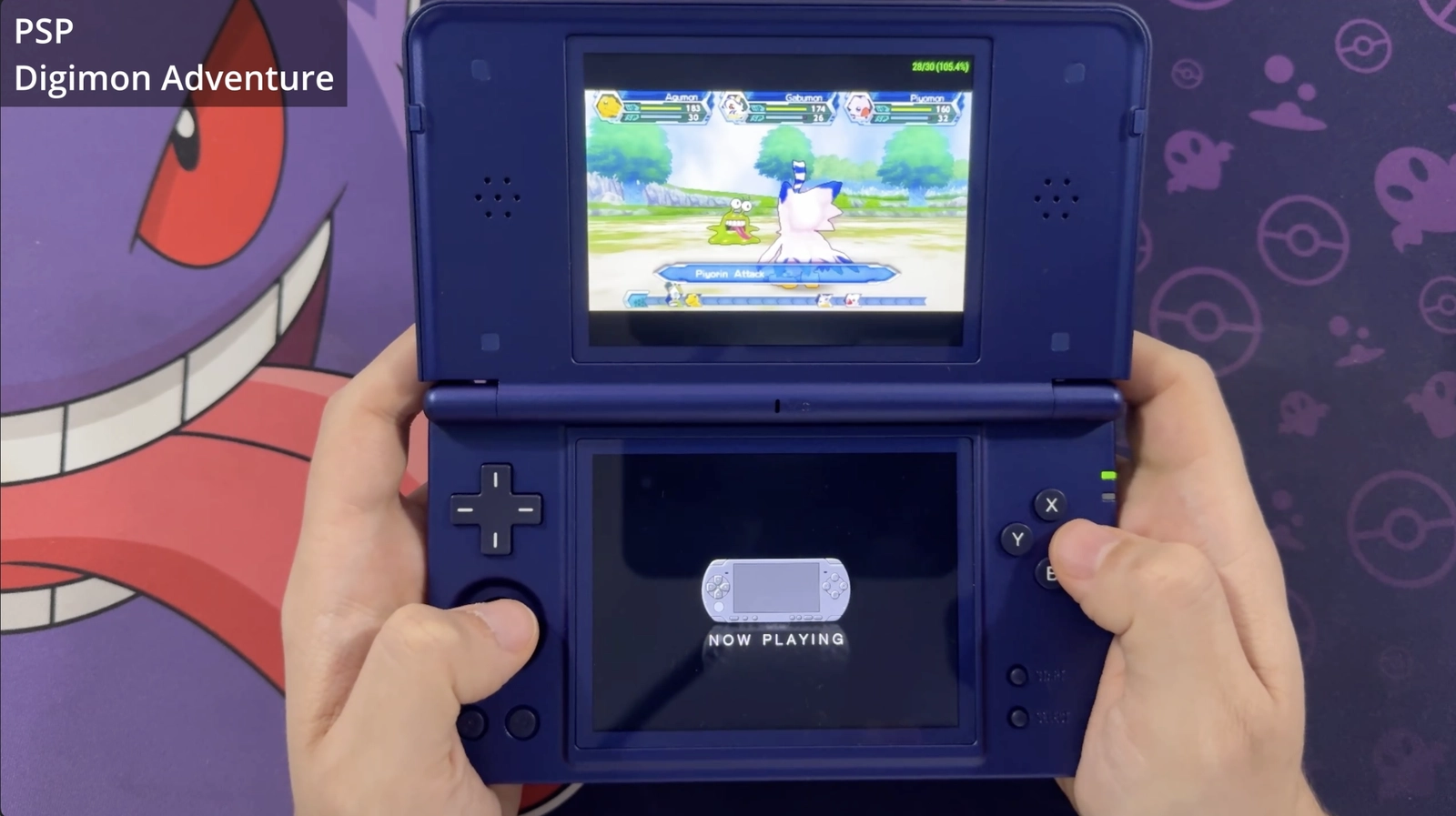 Digimon Adventure für PSP auf dem oberen Bildschirm des Anbernic RG DS Plus.