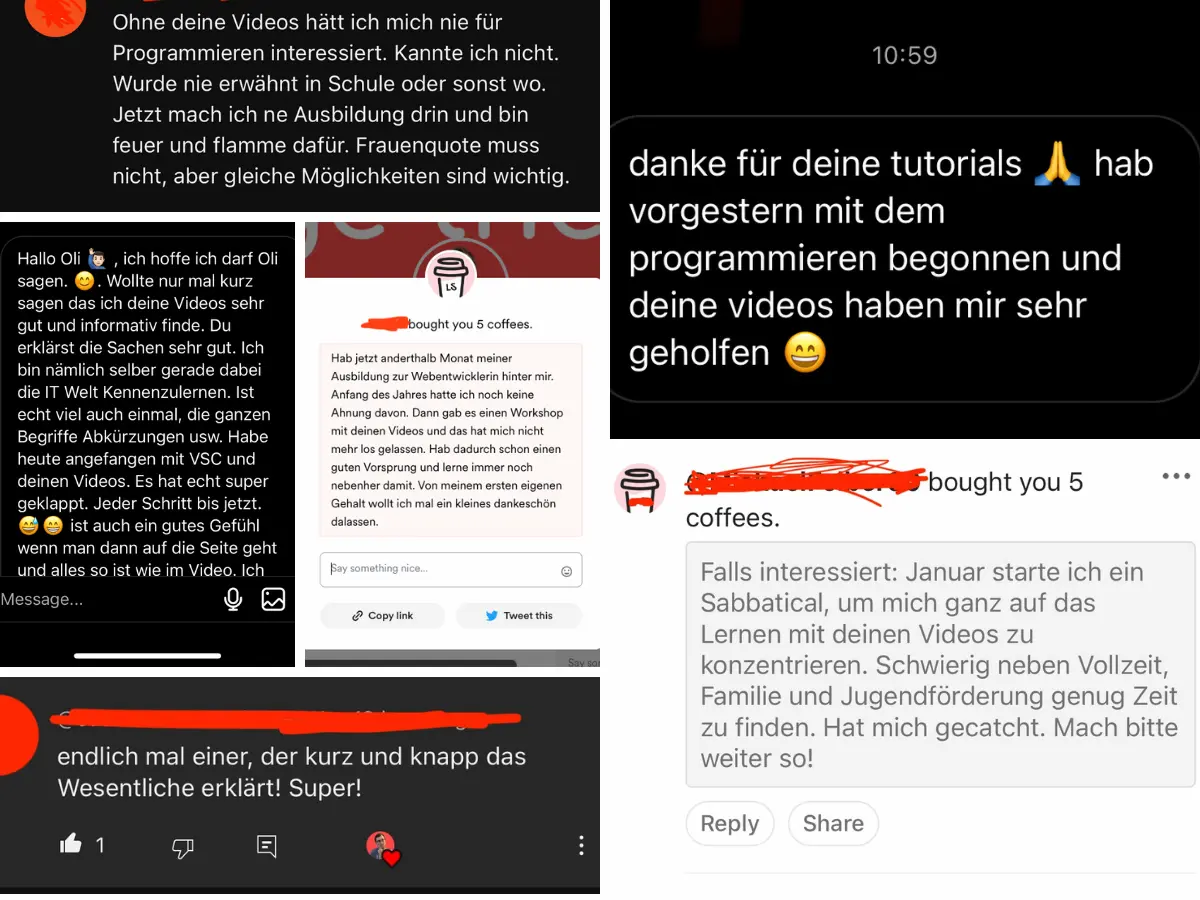 Ein screenshot aller danksagungen