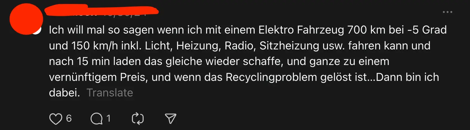 Ein Nutzer beschwert sich über geringe Reichweiten beim e-Auto