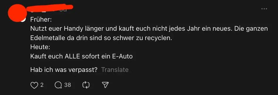 Ein Nutzer kritisiert die Lebensdauer von E-Autos