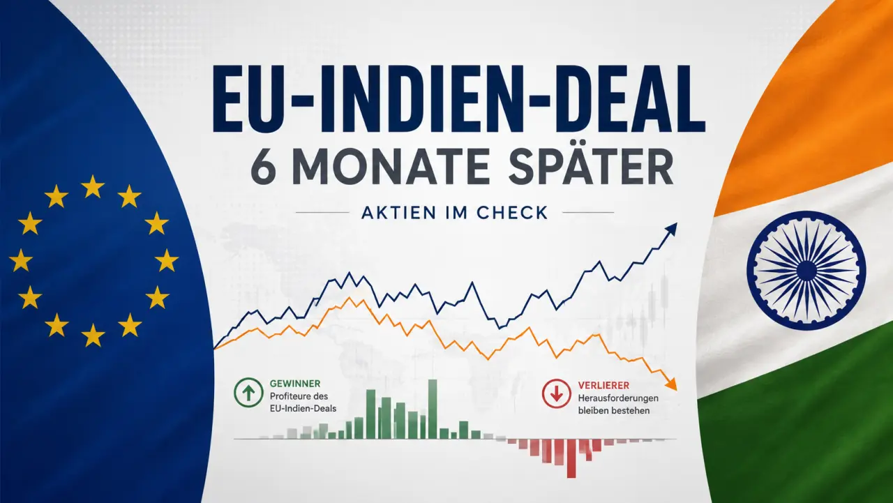 Auswertung europäischer Aktien sechs Monate nach dem EU-Indien-Deal mit der Performance verschiedener Branchen und Unternehmen.
