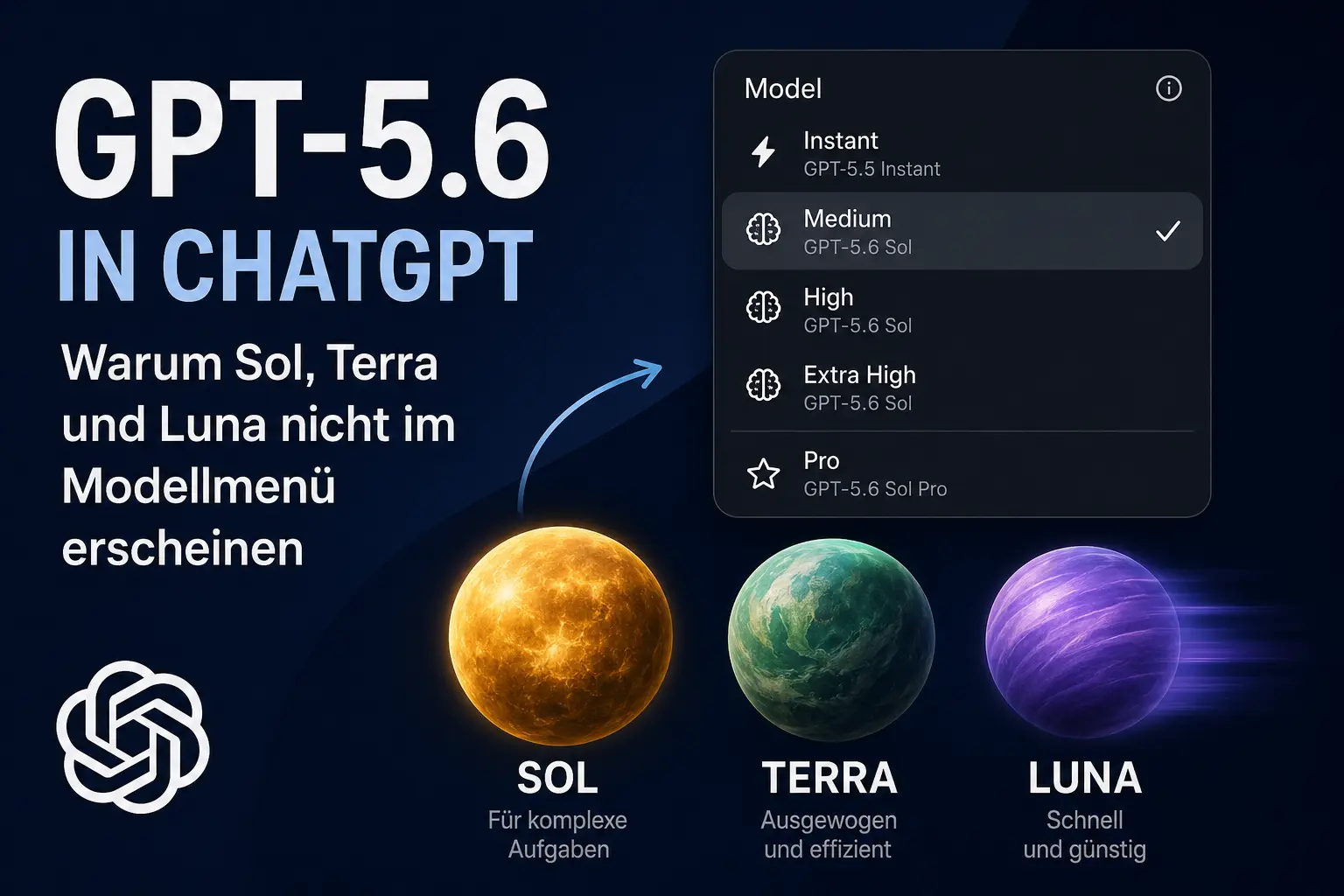 GPT-5.6 in ChatGPT: Warum Sol, Terra und Luna nicht im Modellmenü erscheinen