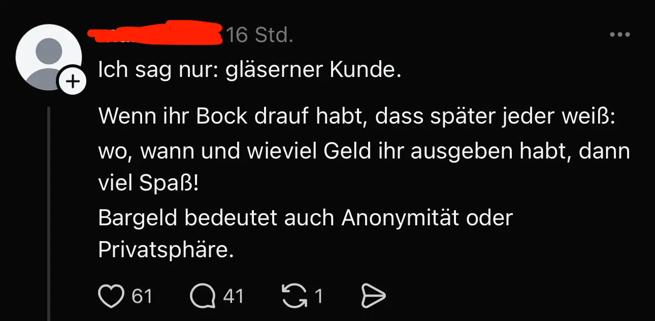 Ein Nutzer warnt vor dem gläsernen Kunden