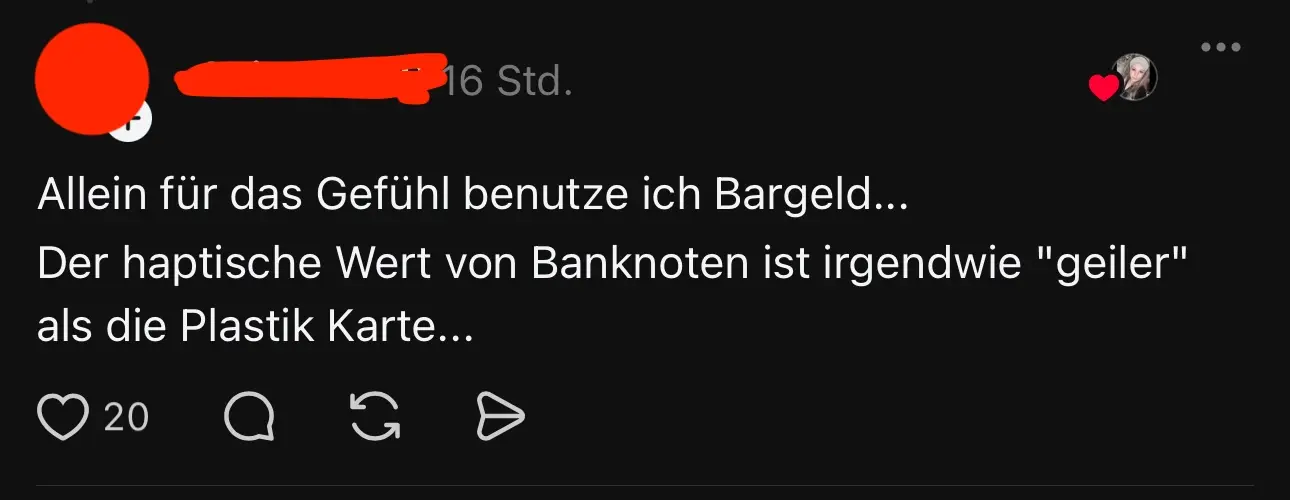 Ein Kommentar mit über haptisches feedback von Bargeld