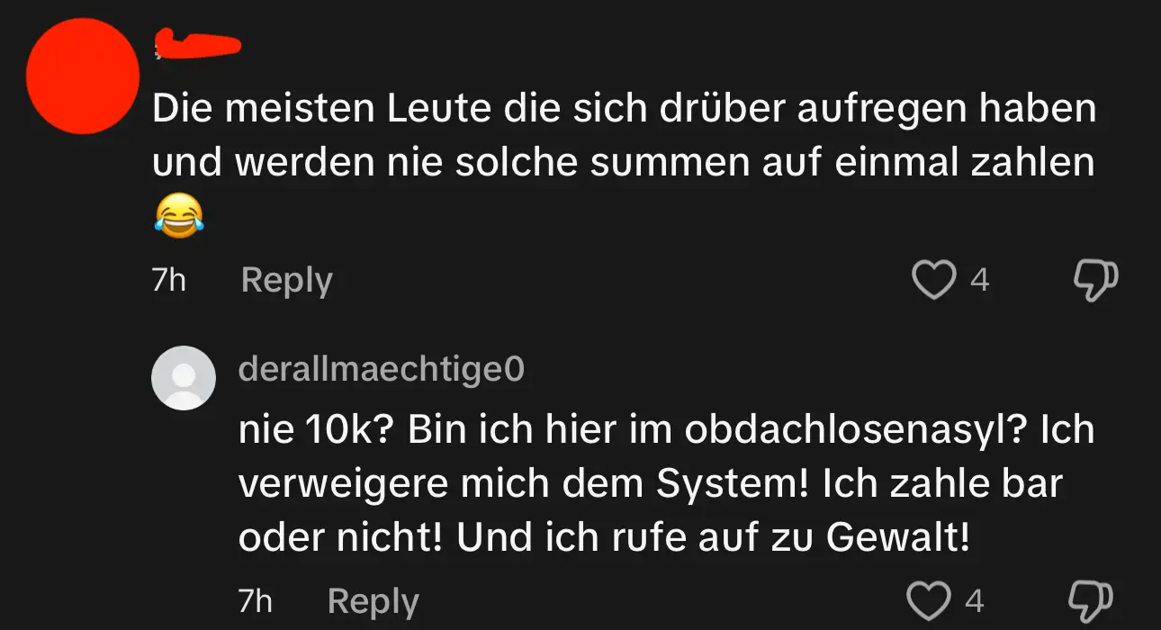 Ein Nutzer ruft zur Gewalt auf wegen Bargeldlosen zahlen.