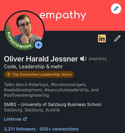 Ein Screenshot des linkedin profils von oliver jessner