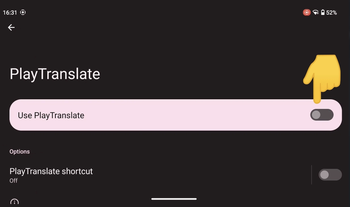 Accessibility Einstellungen für playtranslate
