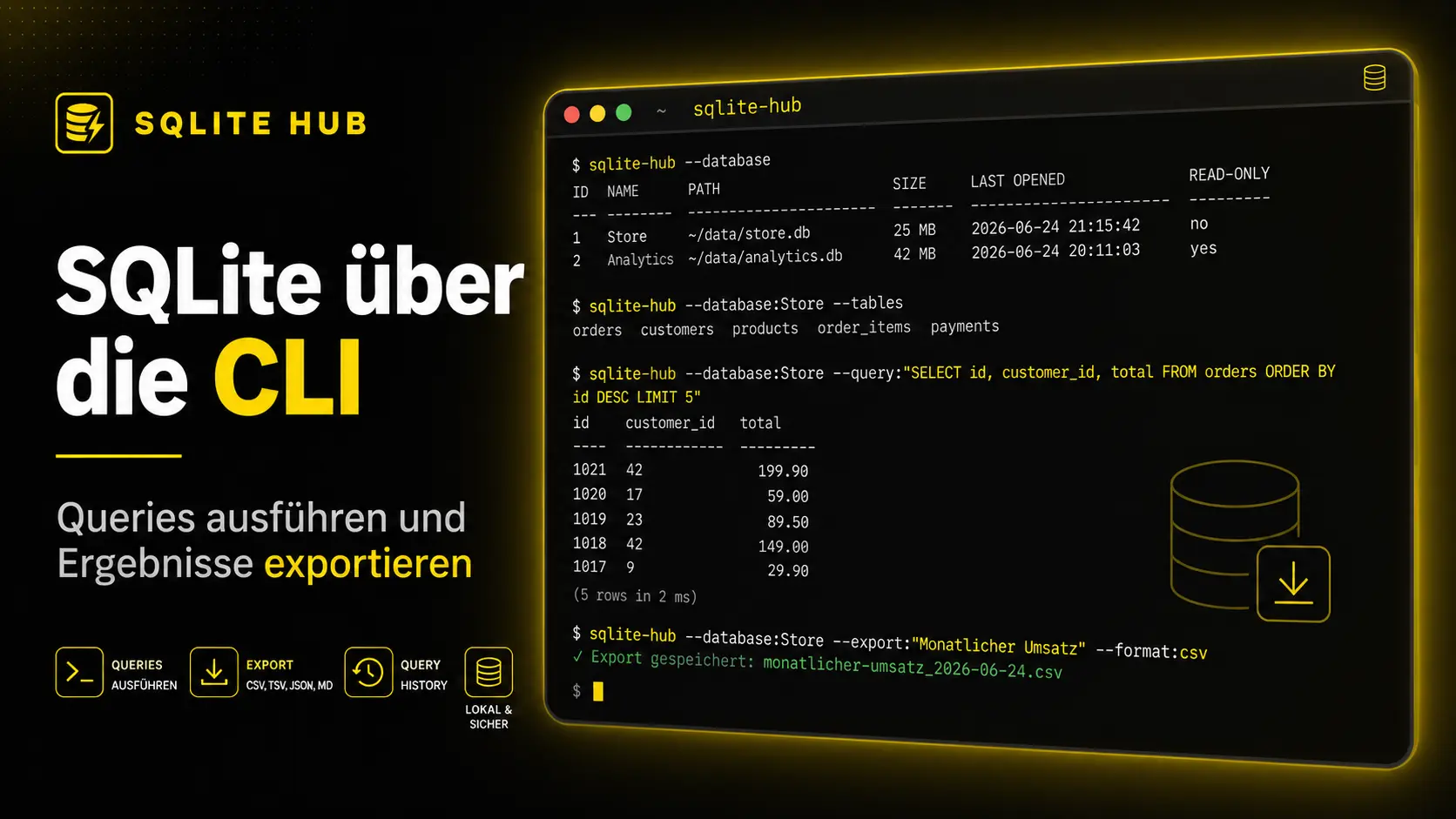SQLite CLI automatisieren: Queries ausführen und exportieren