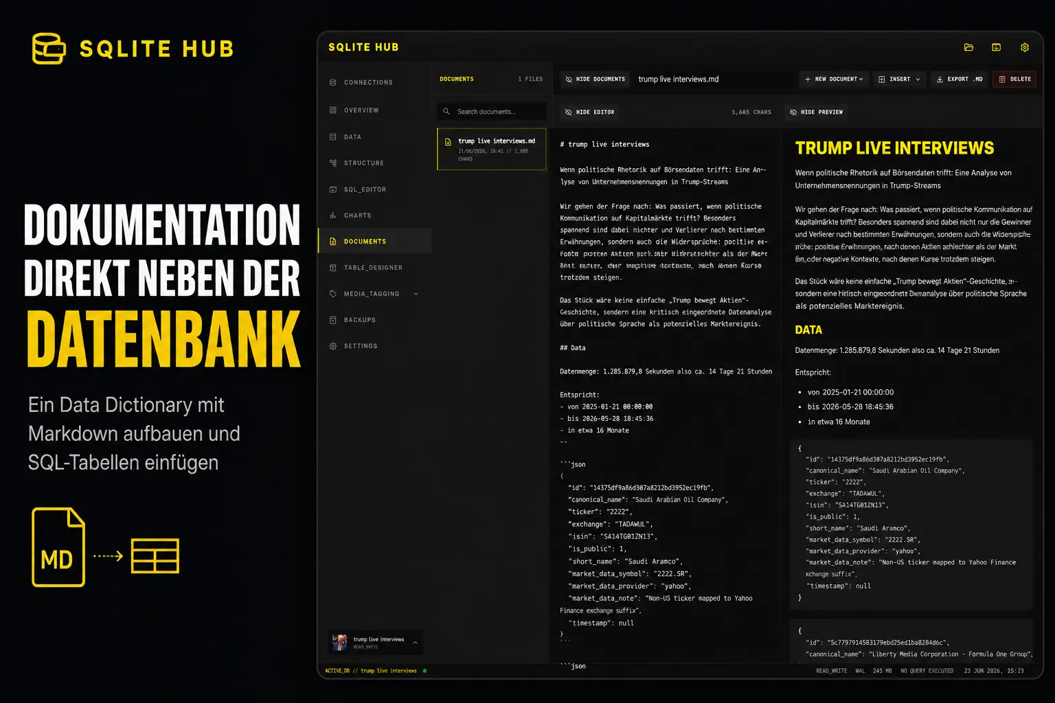 SQLite Data Dictionary mit Markdown erstellen: Dokumentation direkt neben der Datenbank