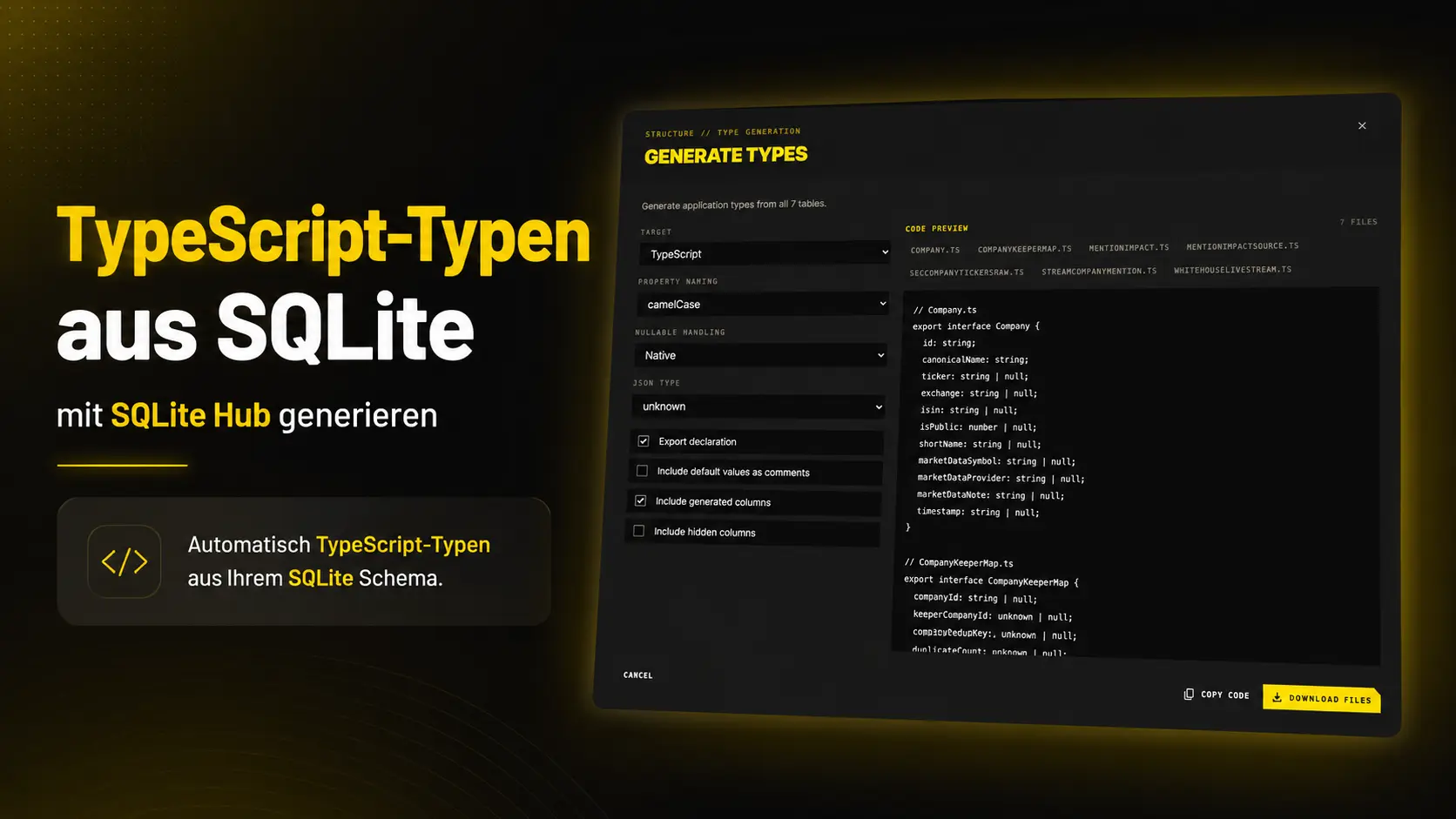 TypeScript-Typen aus SQLite-Schema generieren