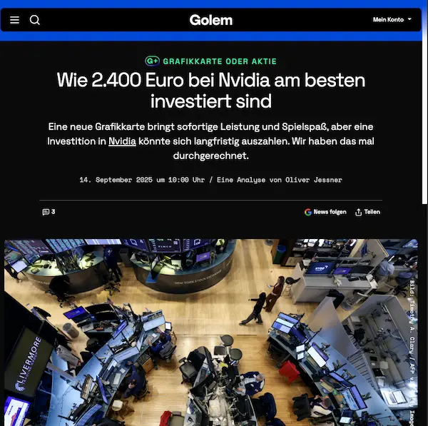 Golem-Plus-Artikel von Oliver Jessner: 2.400 Euro in Nvidia investieren – Grafikkarte kaufen oder Aktie wählen