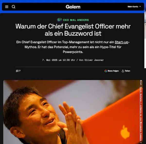 Golem-Plus-Artikel von Oliver Jessner: Chief Evangelist Officer – warum die Rolle mehr als ein Buzzword ist