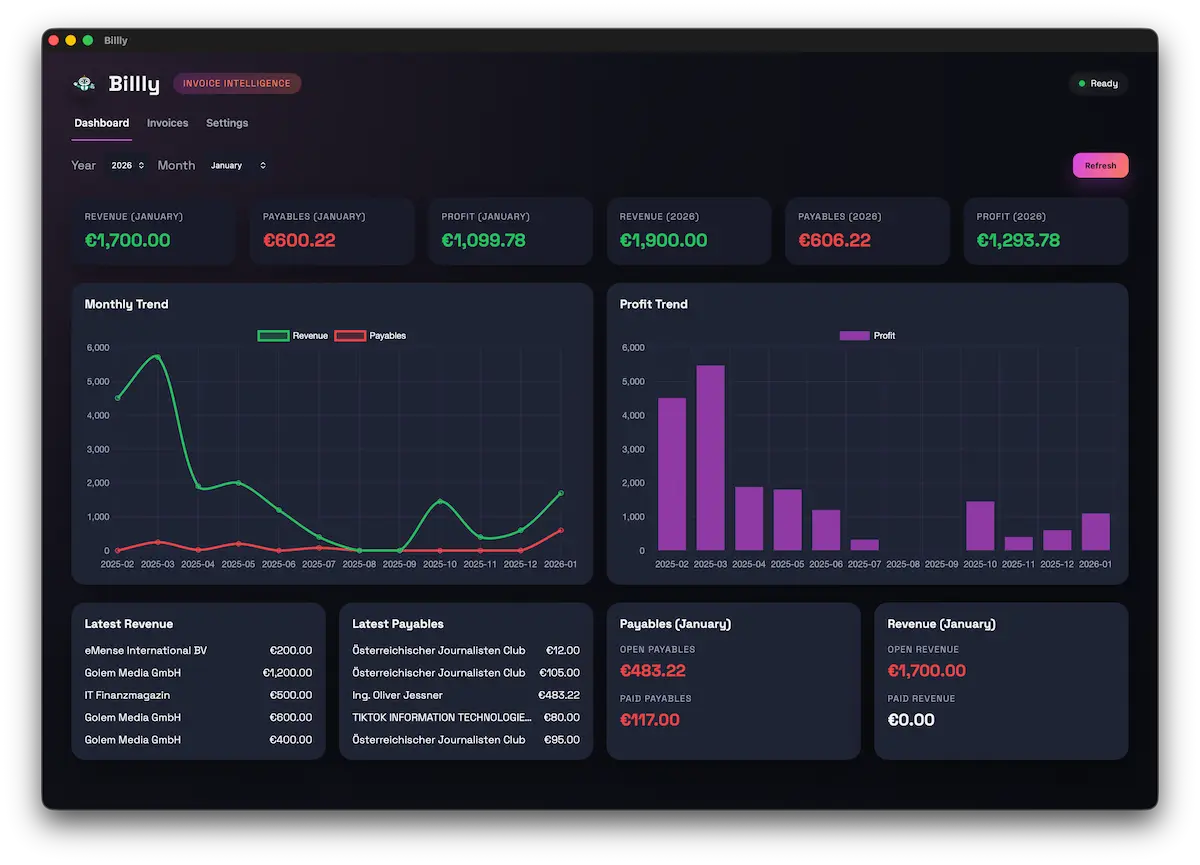 Billly dashboard preview