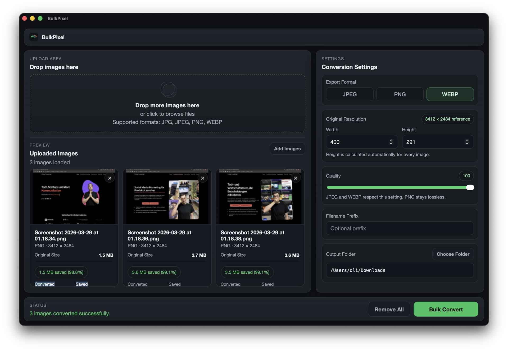 BulkPixel desktop app interface for batch image conversion and resizing