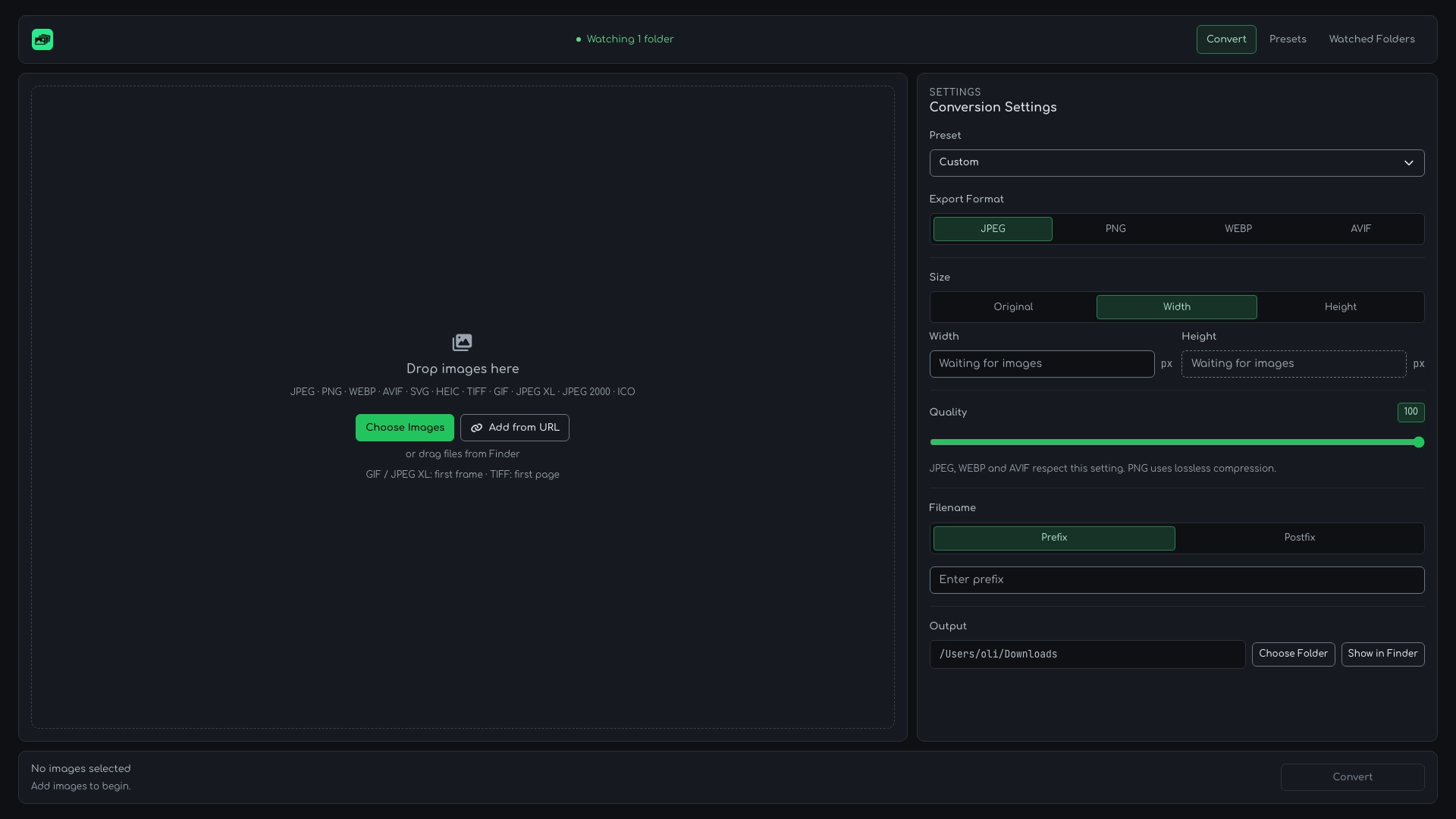 Empty BulkPixel batch conversion workspace ready to import multiple images