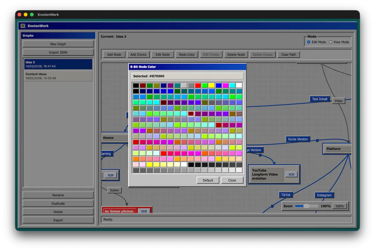KnotenWerk mockup with an 8-bit inspired color palette