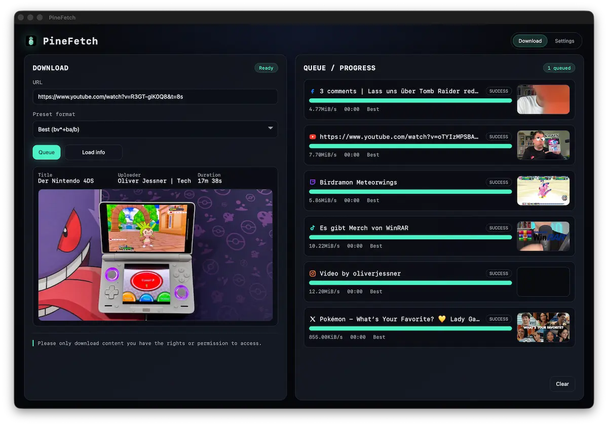 PineFetch settings interface preview