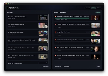 PineFetch history view with recent downloads