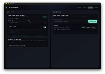 PineFetch Link Dump connection settings