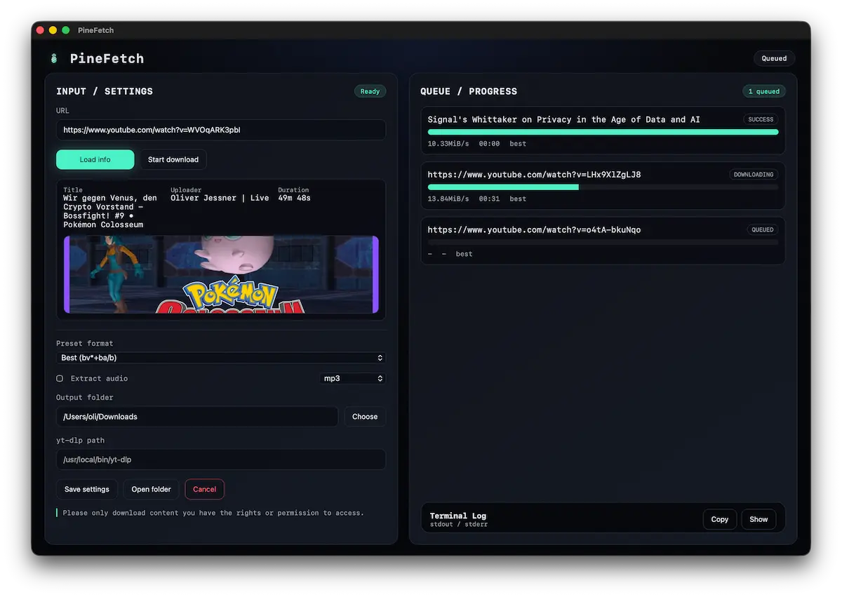 PineFetch app preview mockup