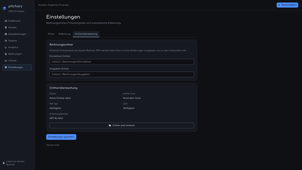 Pitchary-Einstellungen für überwachte Rechnungsordner