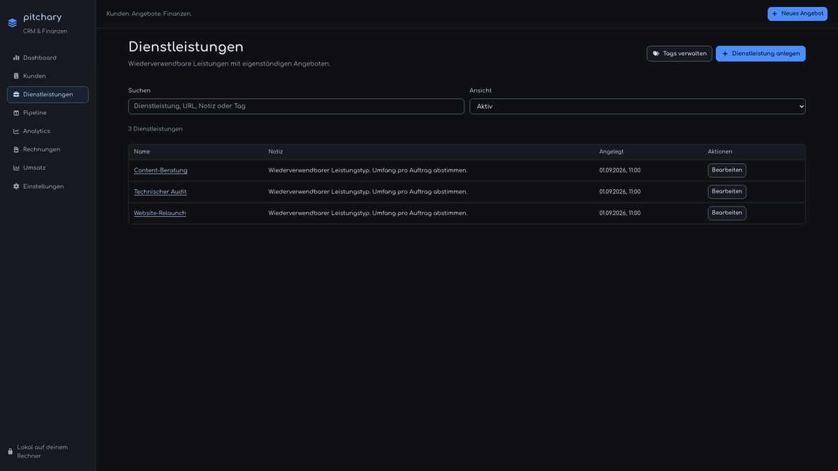 Hinterlegte Dienstleistungen und Preise in Pitchary