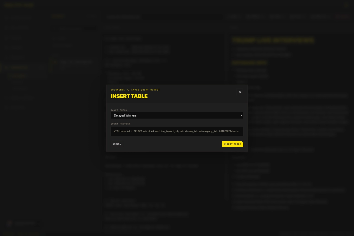 SQLite Hub mit Markdown-Editor und Dialog zum Einfügen einer Tabelle