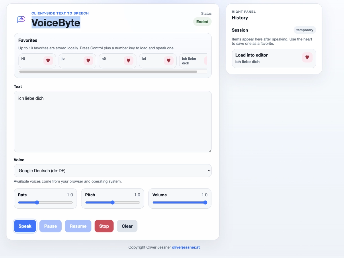 Screenshot der Oberfläche von VoiceByte